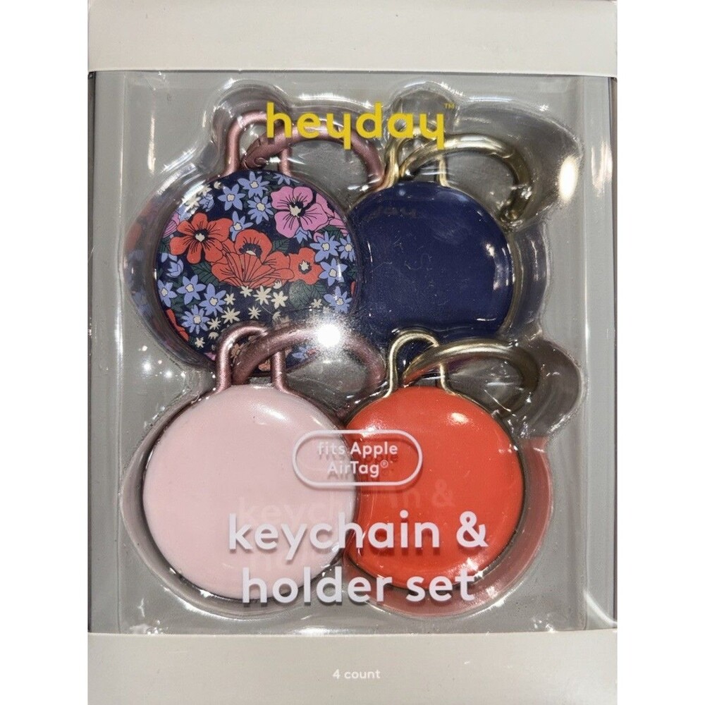 heyday Keychain & Holder Set for Apple AirTag, 4 Pack, Multicolor Floral